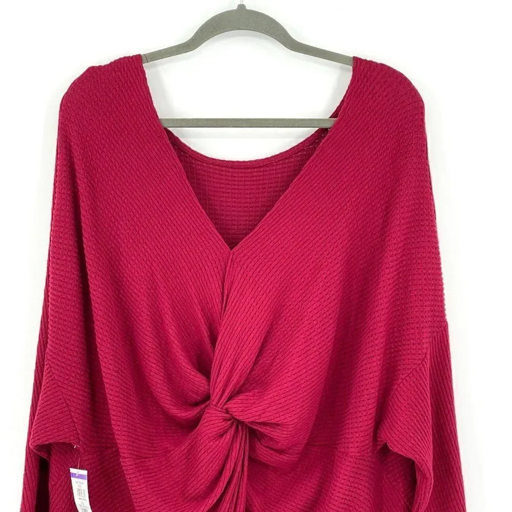 1.State‎ Twist Back Pointelle Burgundy Sweater Long Sleeves Soft Women XL NWT